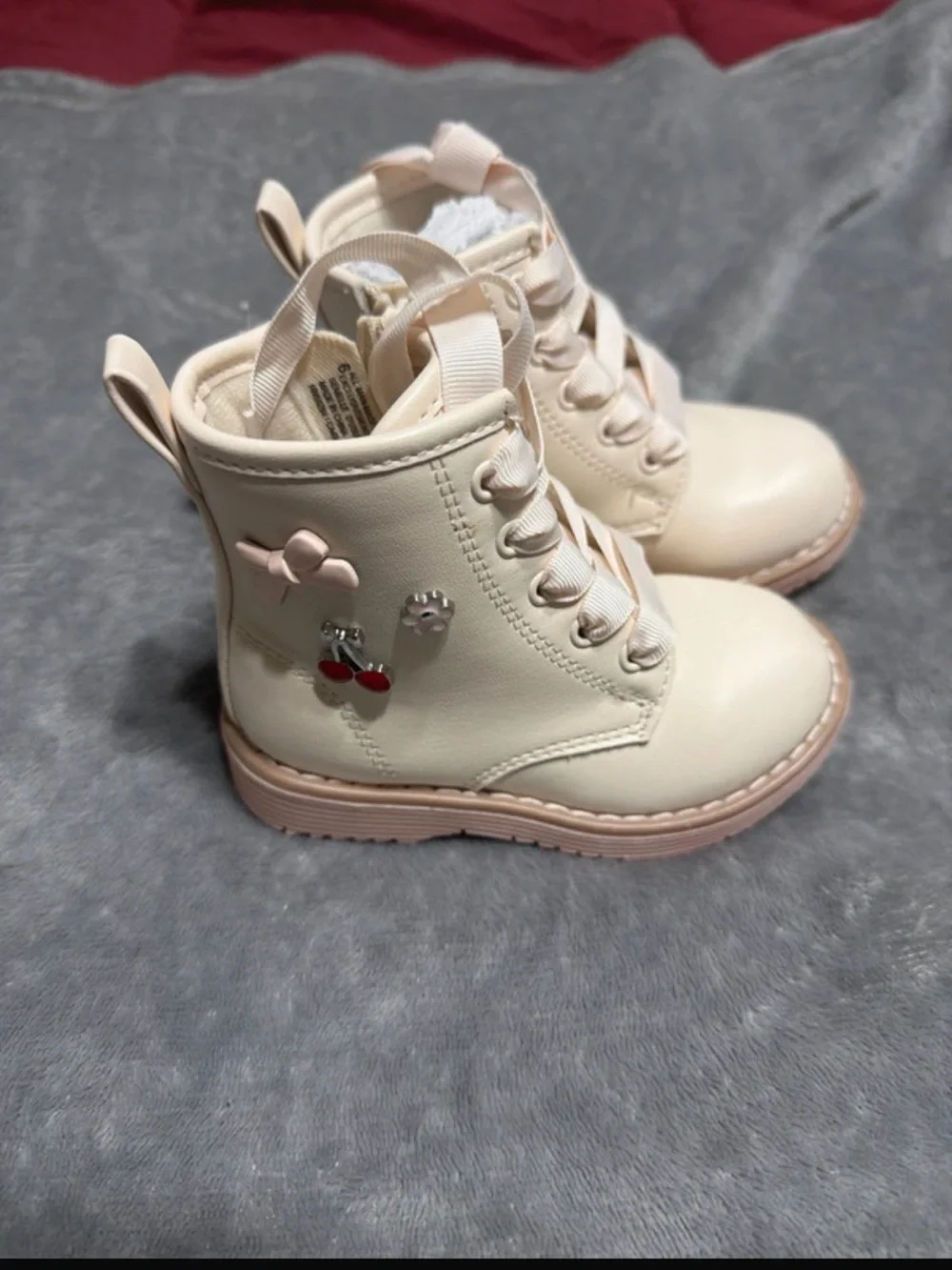 Kids Cream Pink Lace-Up Ankle Boots